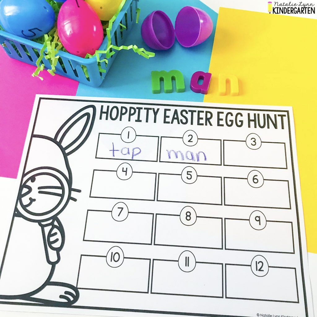 Cvc word activities for Kindergarten plastic Easter eggs center