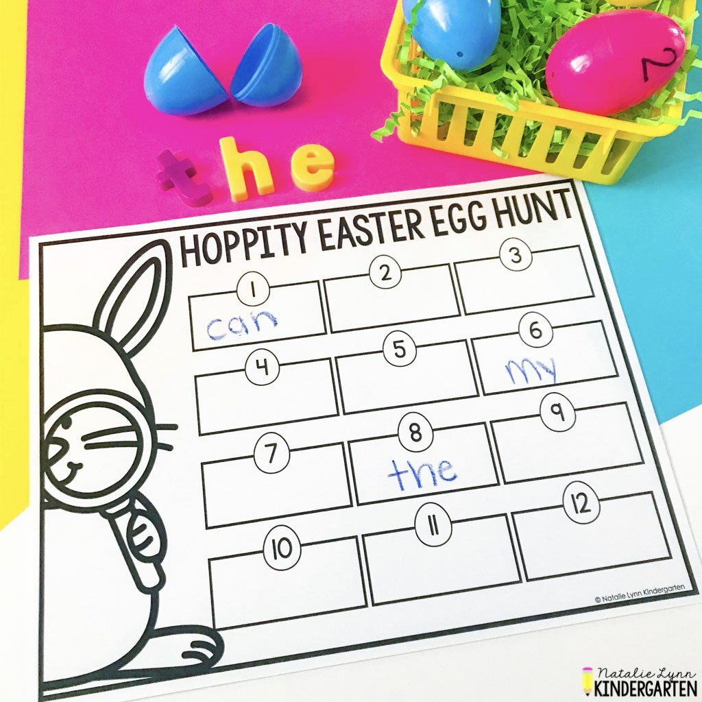 Plastic Easter egg sight words activities for preschool, pre-k, kindergarten centers in April 