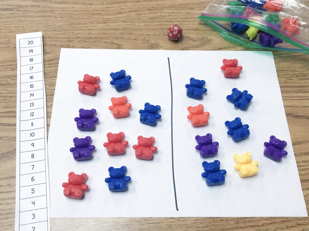 Kindergarten partner game for math block activity for comparing amounts