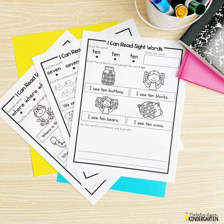 Free sight word printable practice pages for kindergarten 