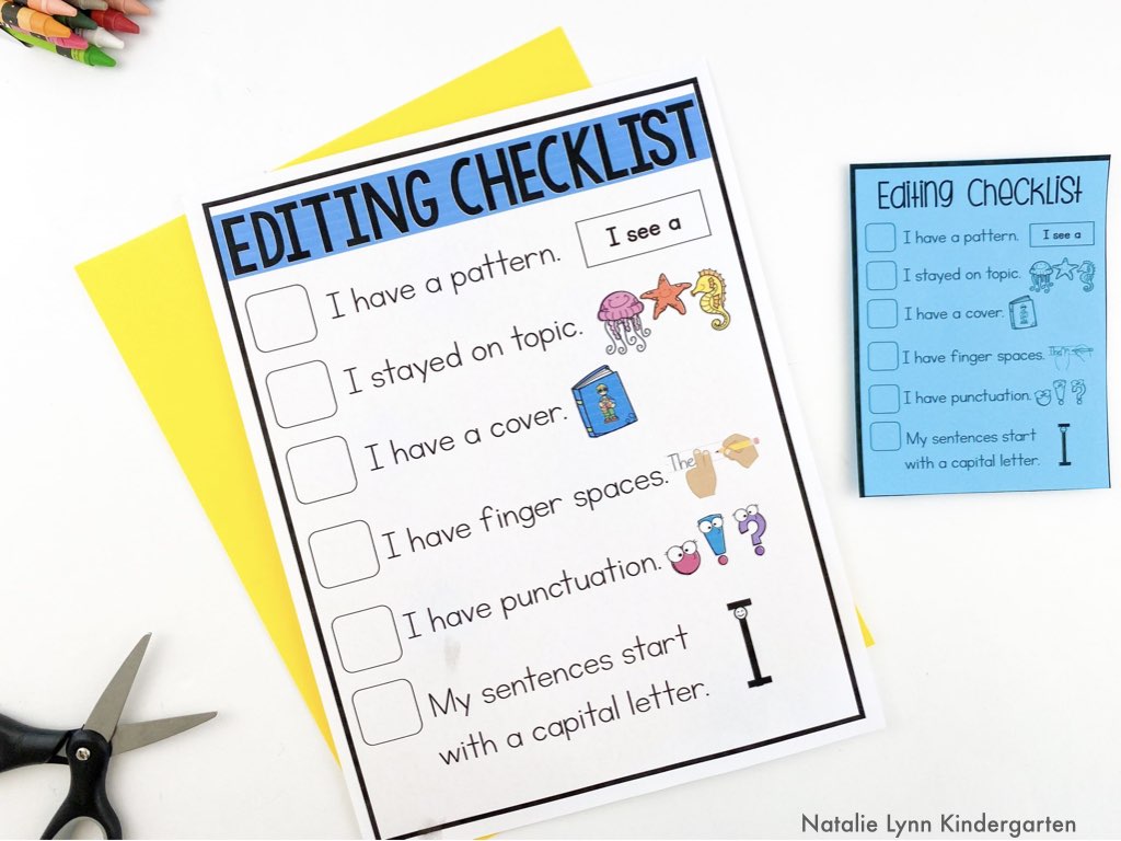 Kindergarten pattern books unit for writing workshop editing checklist