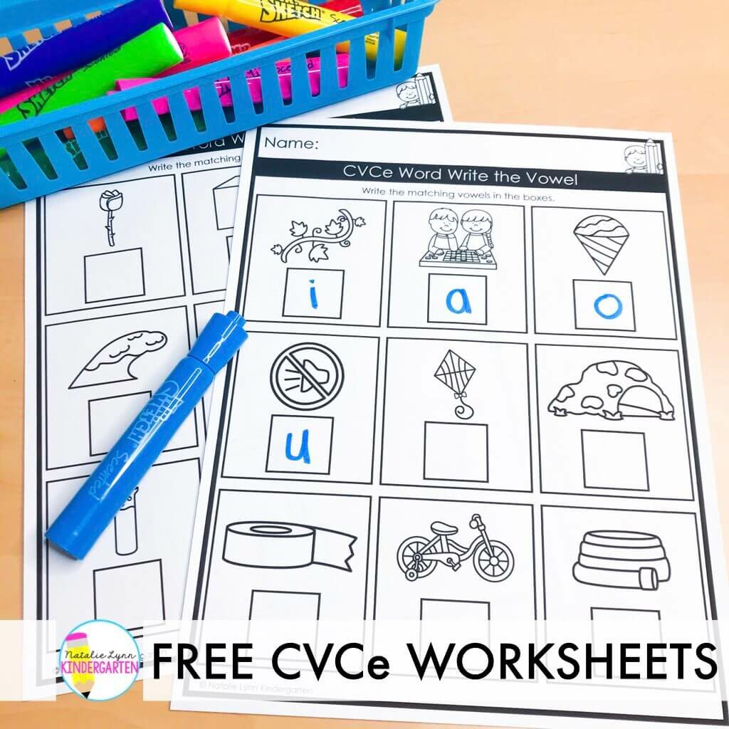 Free CVCe word worksheets fill in the missing vowel sound