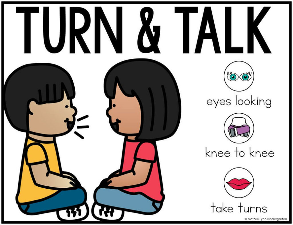 turn and talk poster for kindergarten and first grade