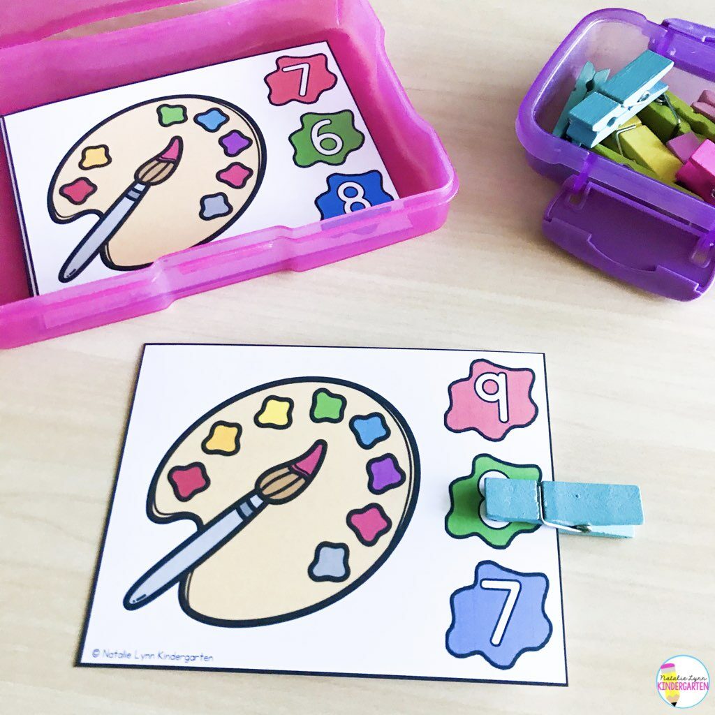Back to school math center for Kindergarten count and clip