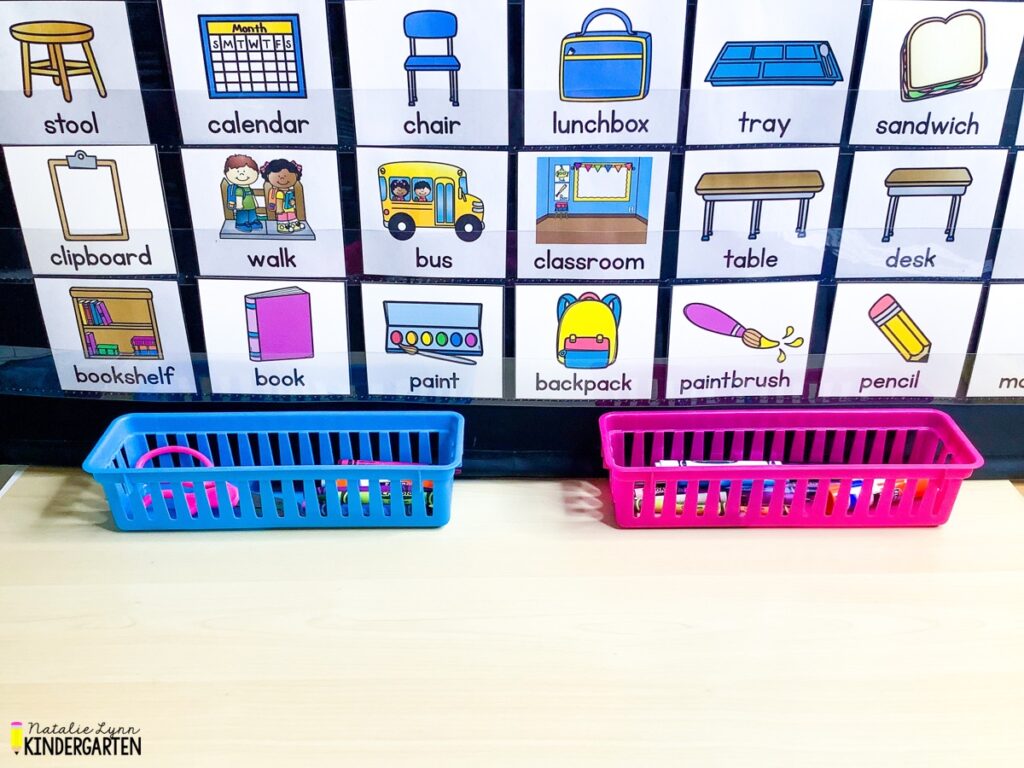 Kindergarten writing center vocabulary cards