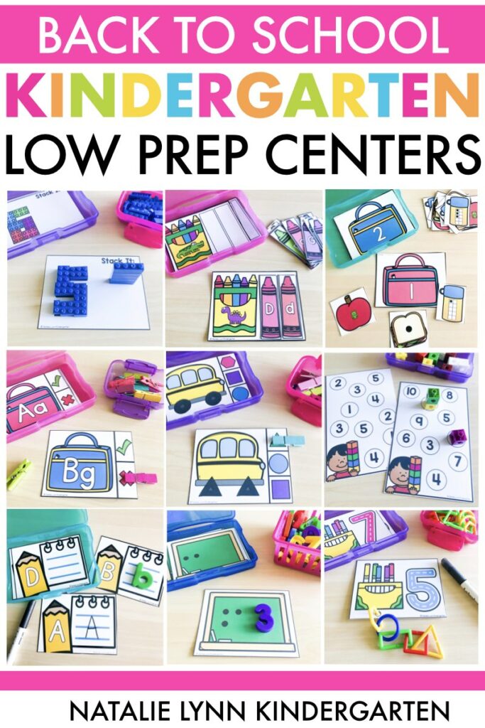 Kindergarten back to school math and literacy centers and activities low prep
