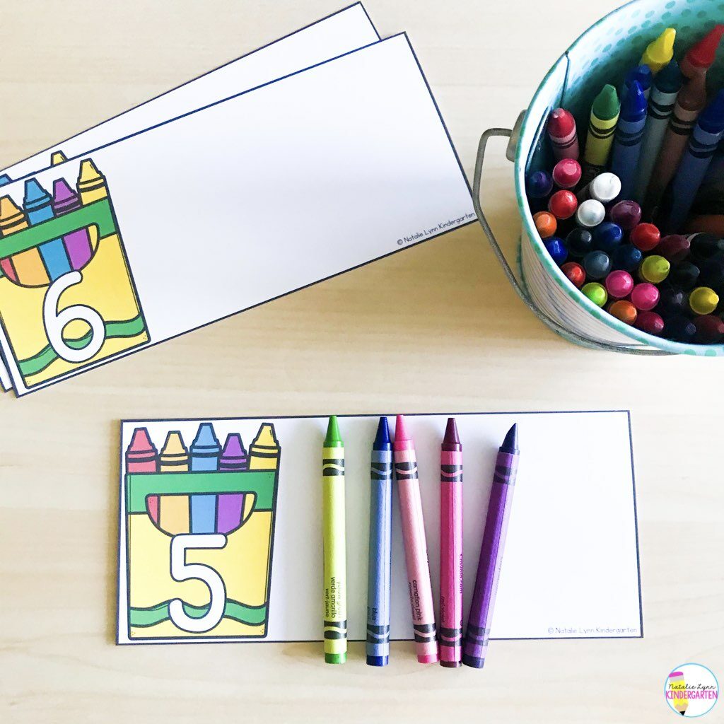 Crayon counting back to school math centers for kindergarten 
