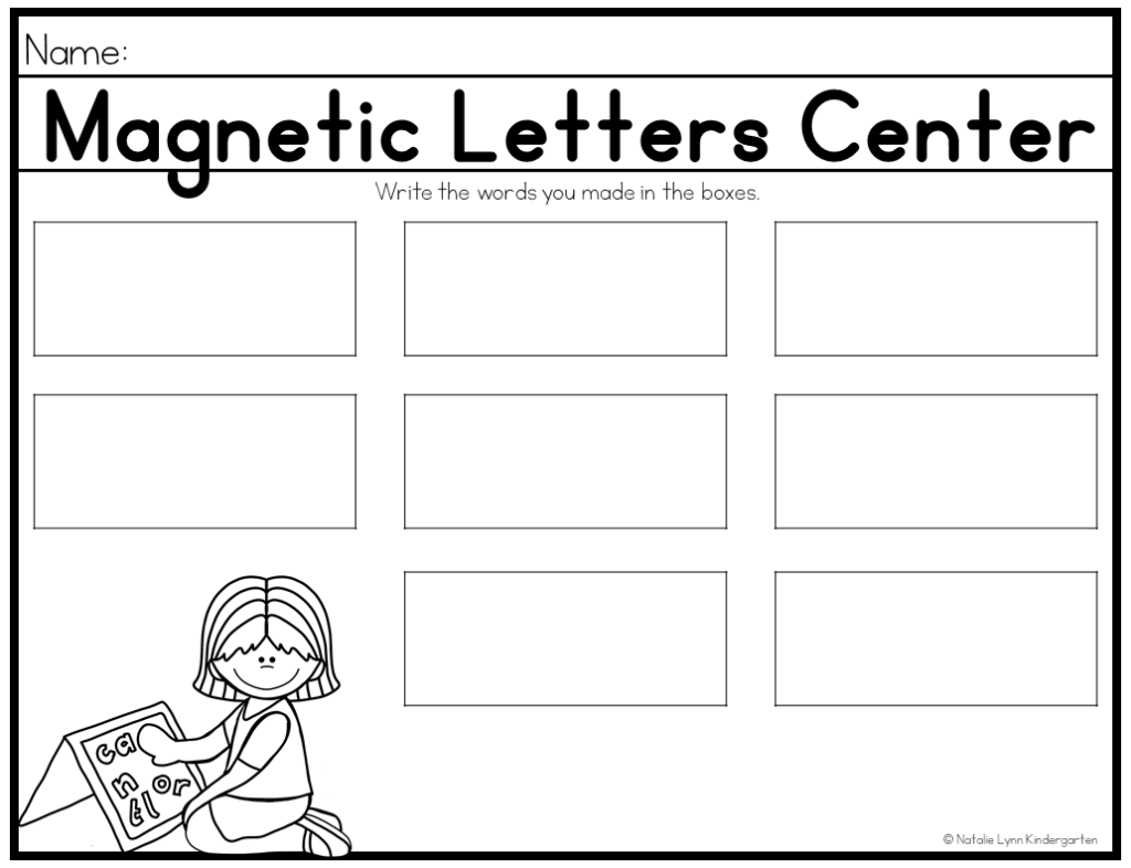 Kindergarten Magnetic Letters Literacy Center Recording Sheet