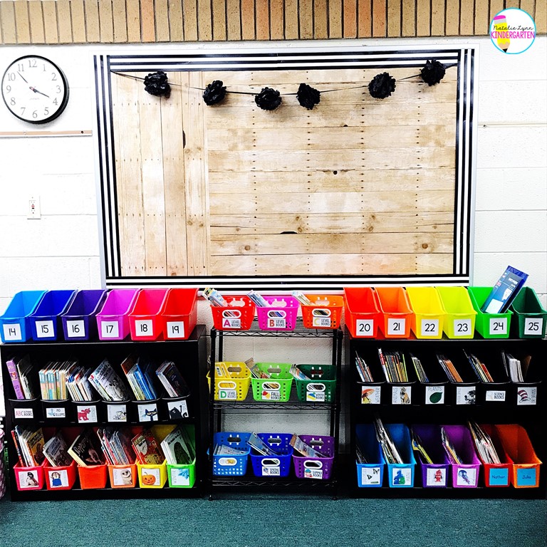 kindergarten classroom library at the beginning of the year