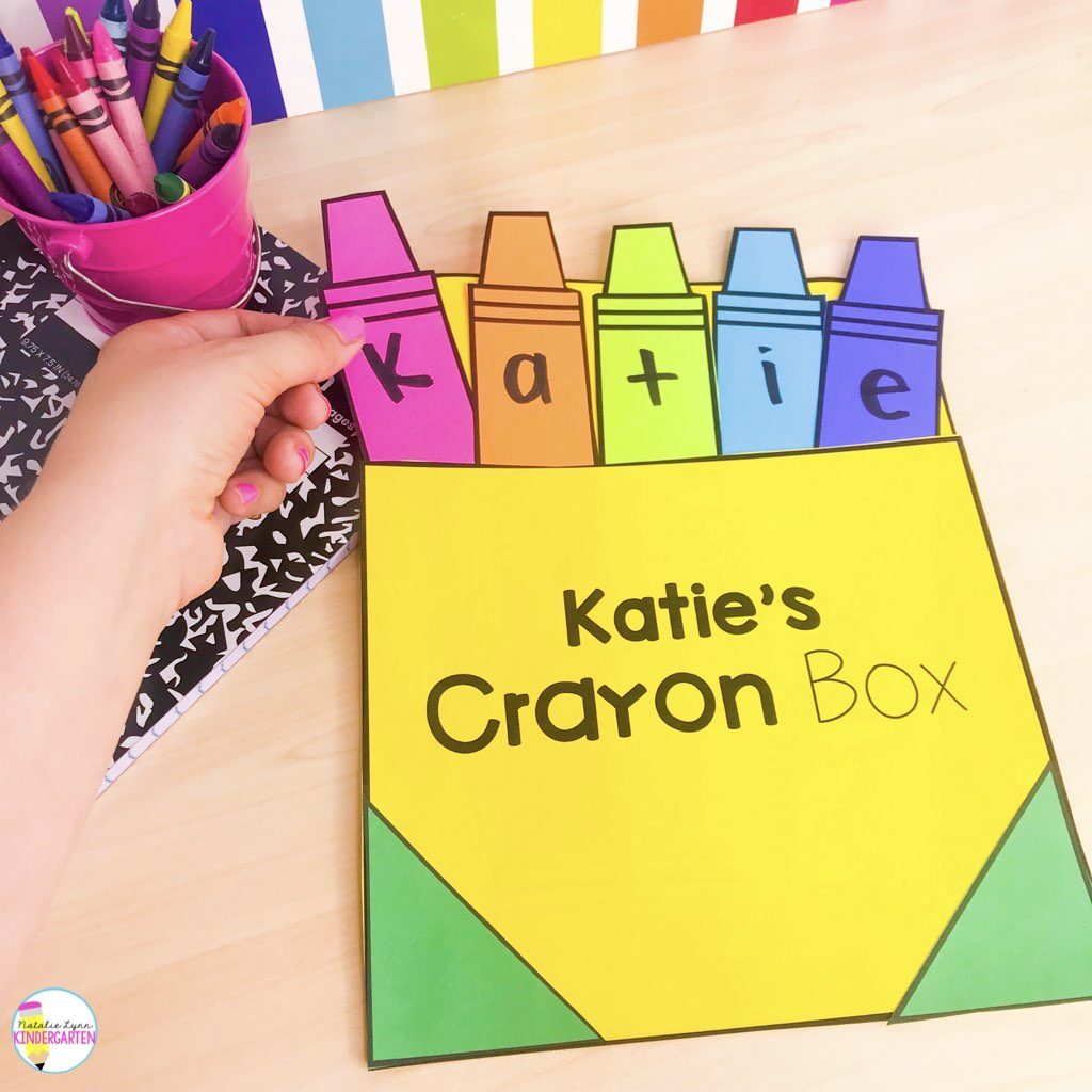 Crayon box name craft - kindergarten name practice activities 