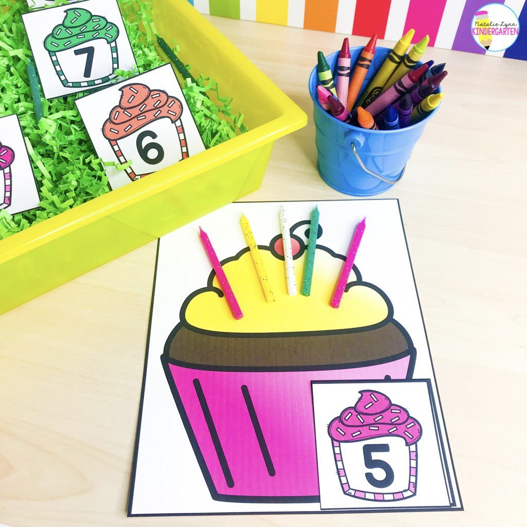 Birthday Themed sensory bin activities - candle counting 