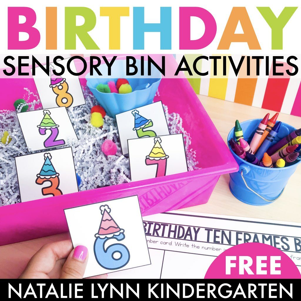 Free birthday themed sensory bin activities