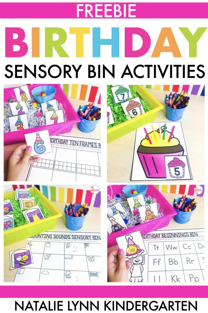 Birthday Themed sensory bin activities for Kindergarten, preschool, pre-K