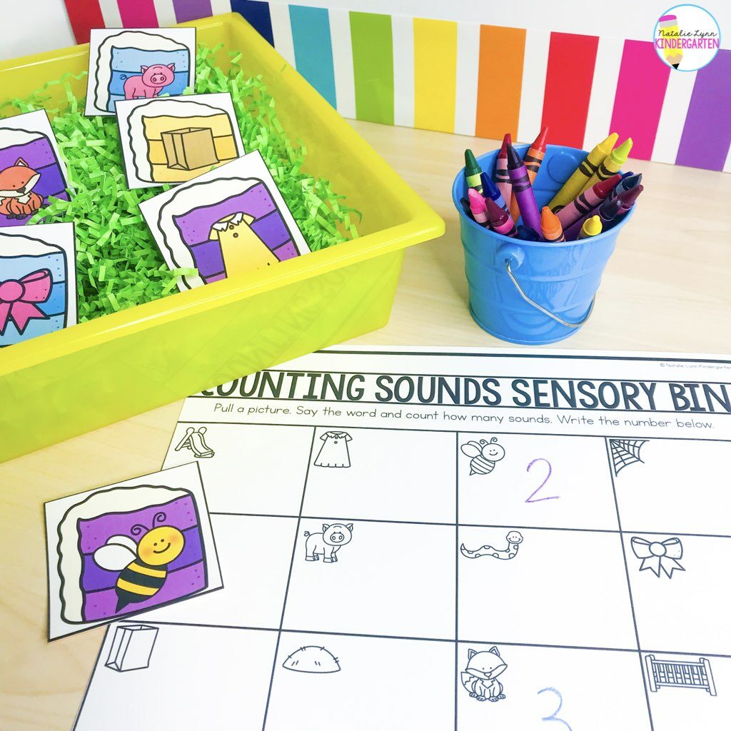Birthday Themed sensory bin activities - phonemic awareness