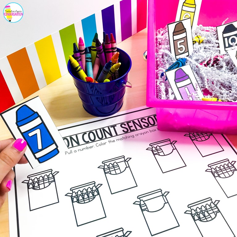 August Sensory Bins in Kindergarten - crayon count
