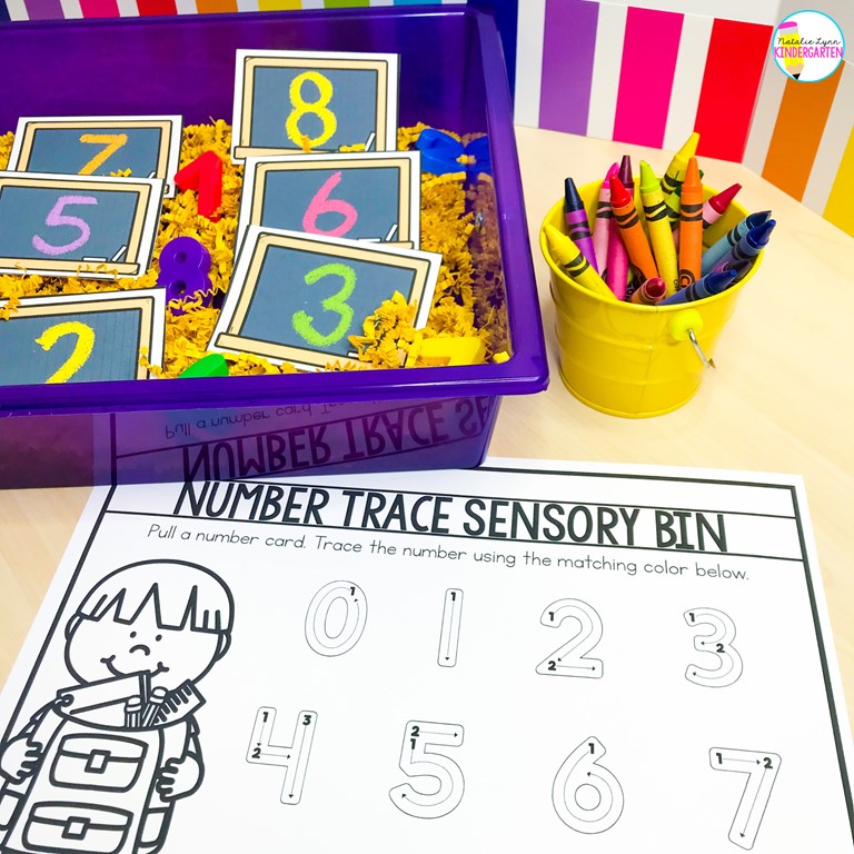 August Sensory Bins in Kindergarten - Tracing numbers
