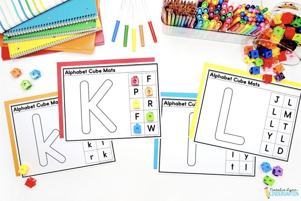 Free no prep alphabet centers cube mats