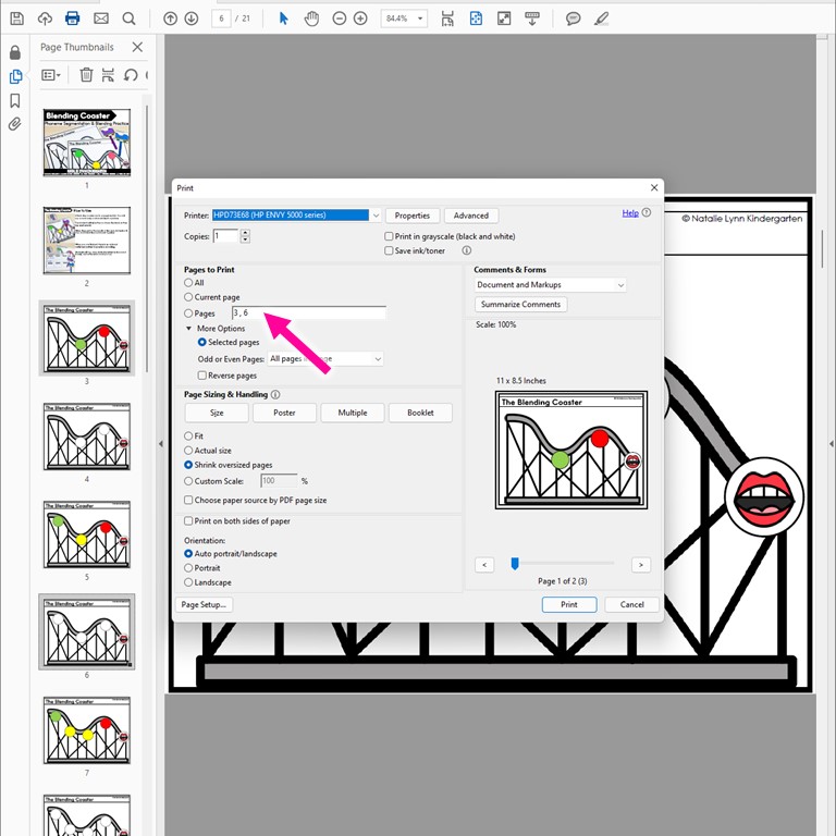 how to print specific pages of a pdf