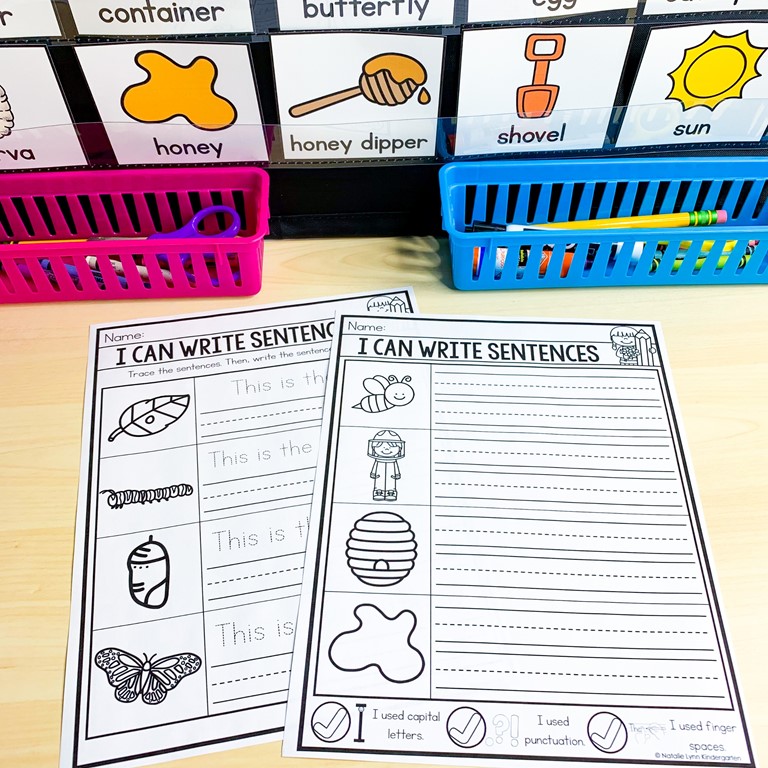 Writing center activities for Kindergarten first and second grade summer writing sentences