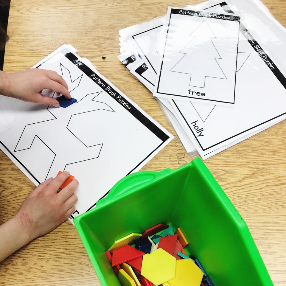morning tubs in kindergarten and first grade | pattern block pictures