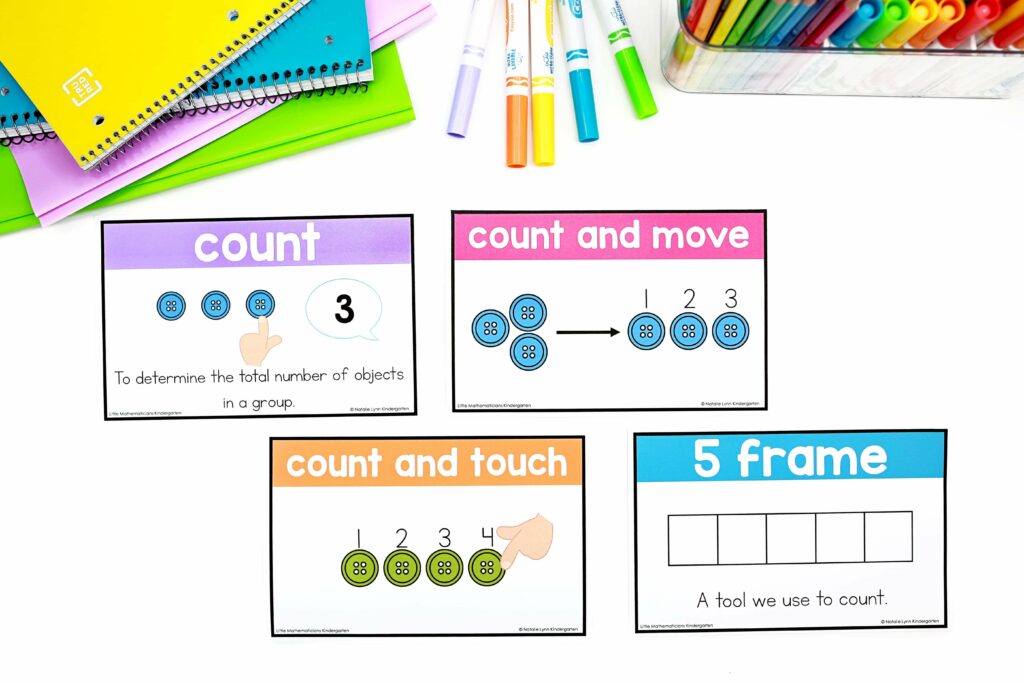 Kindergarten numbers to 5 math unit math word wall vocabulary cards