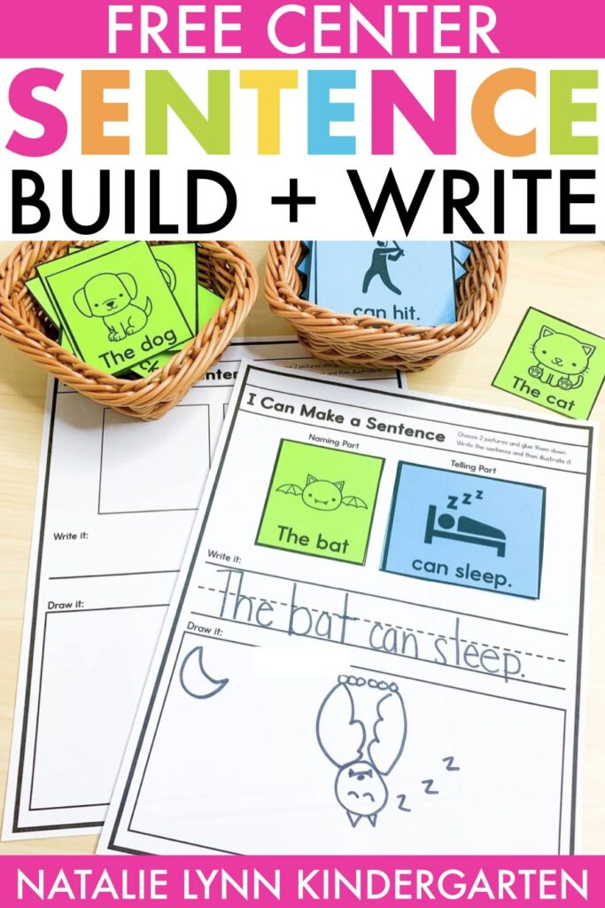 free kindergarten building and writing sentences activity
