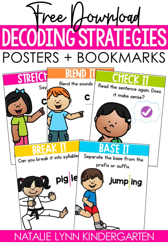 free decoding strategies posters and bookmarks science of reading aligned natalie lynn kindergarten