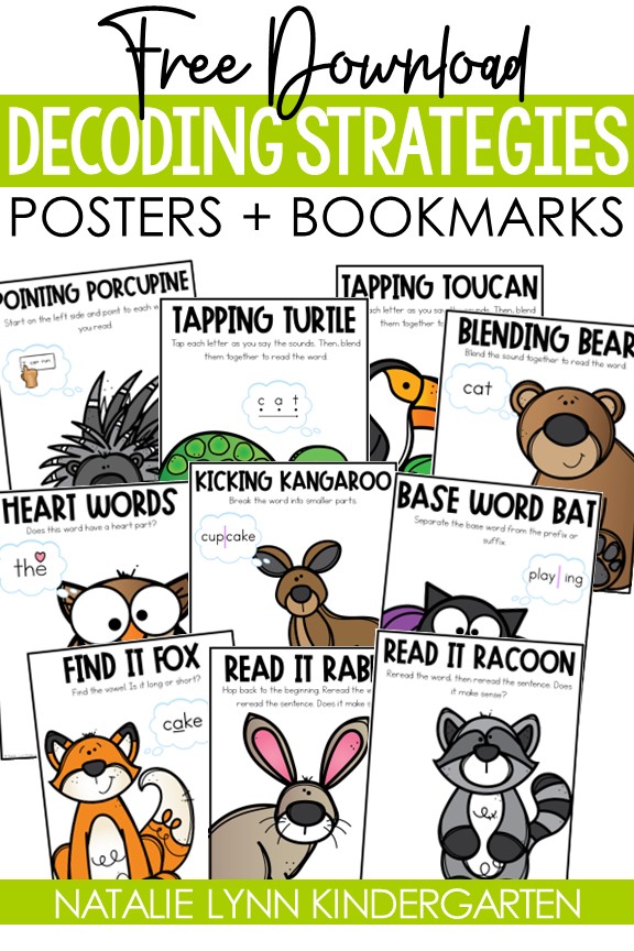 free animal decoding strategy posters natalie lynn kindergarten