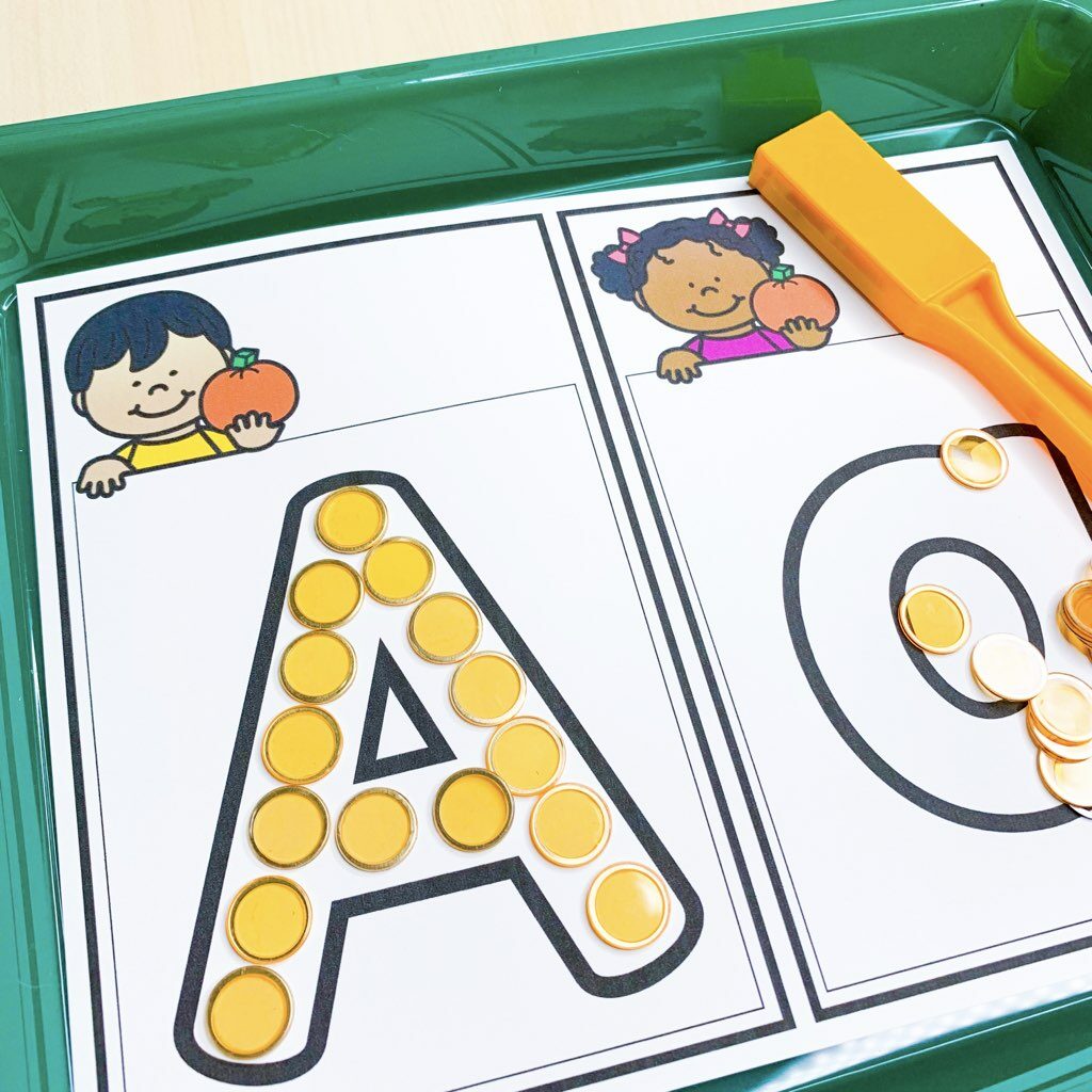 free literacy centers preschool prek kindergarten fall alphabet mats