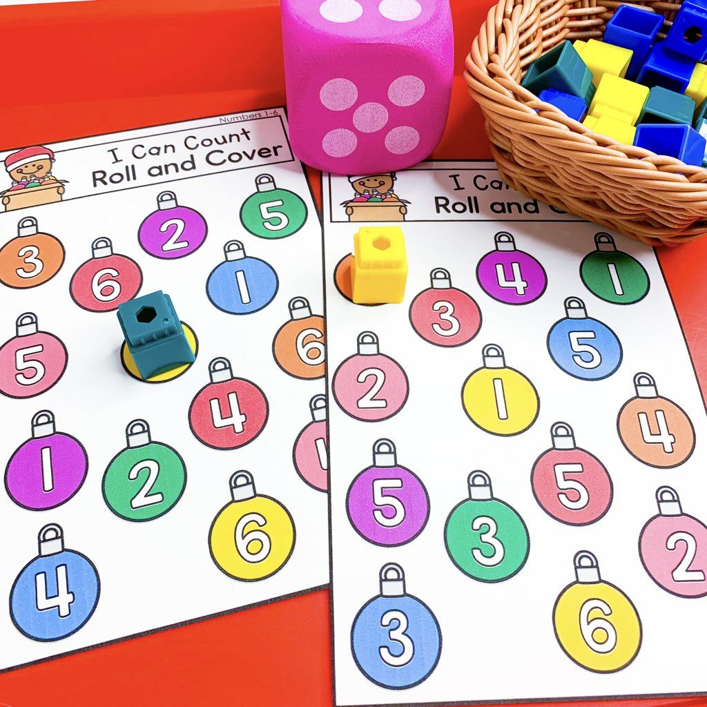 Preschool and pre-K December morning tubs and bins Roll count cover