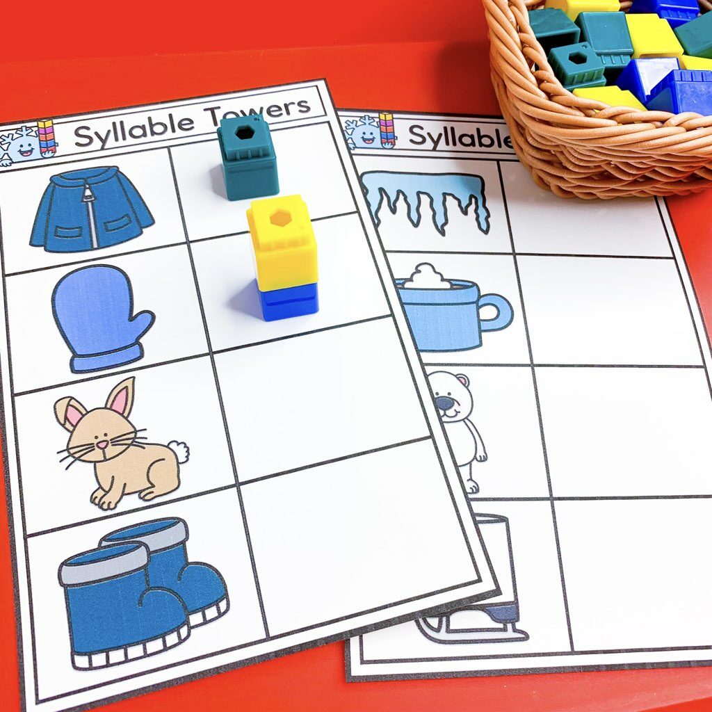 Preschool and pre-K December morning tubs and bins Syllable towers