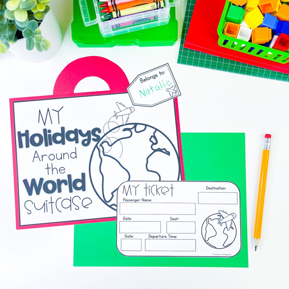 holidays around the world unit suitcase and ticket