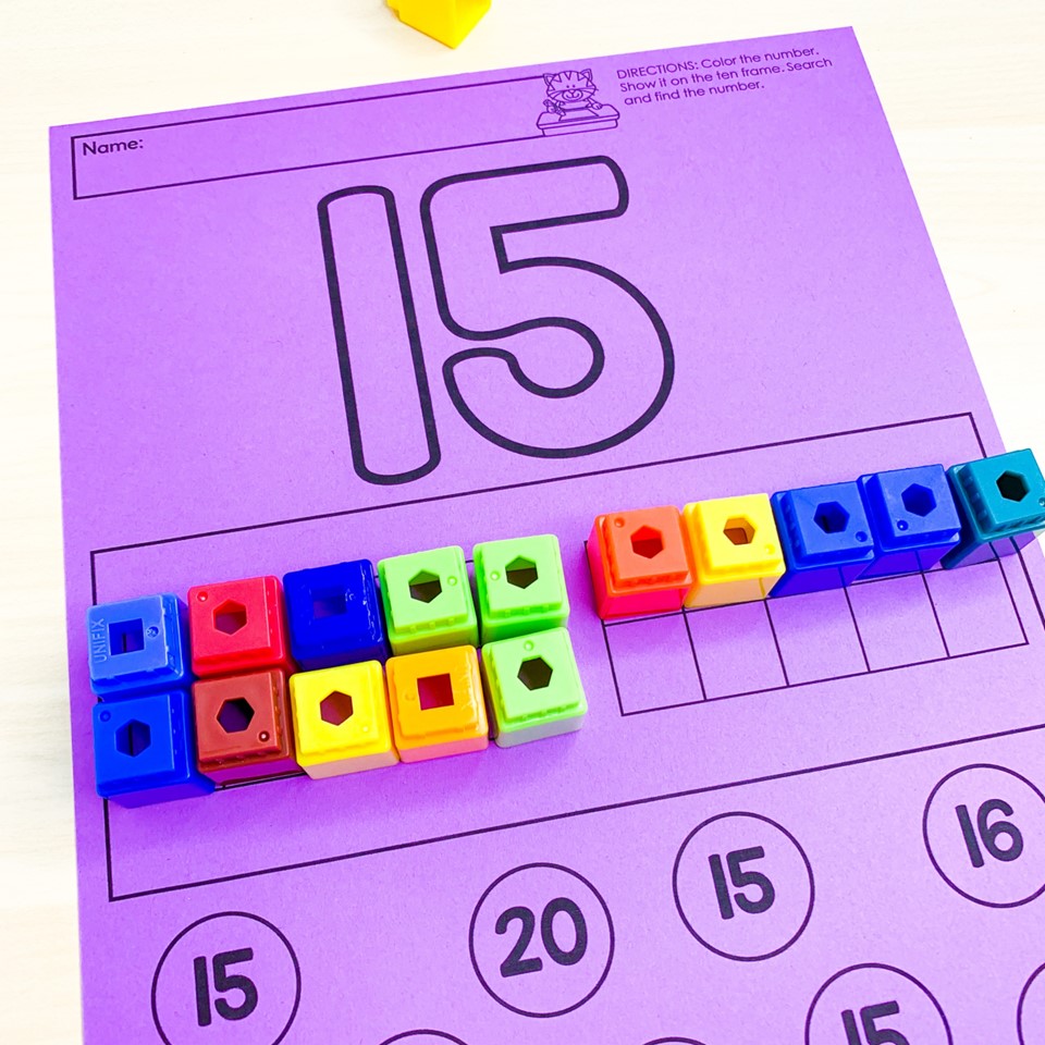free number worksheets for kindergarten preschool prek - number 15 with cubes