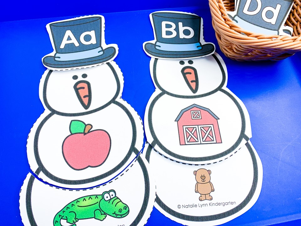 snowman match ups alphabet letters literacy center