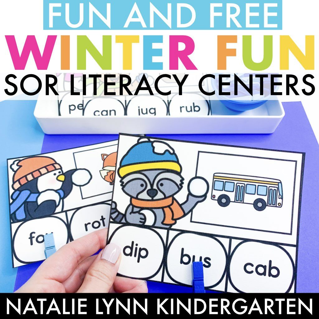 free winter themed science of reading literacy centers kindergarten first grade second grade