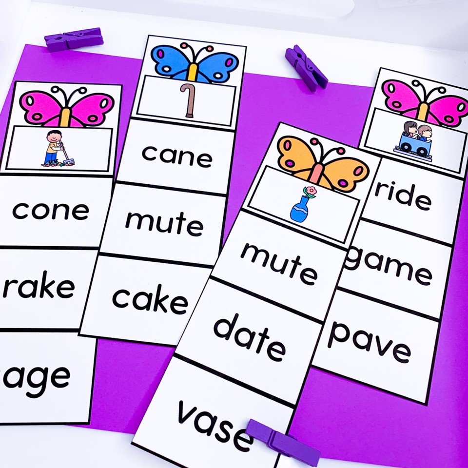 CVCe word clip strips free spring Science of Reading literacy centers