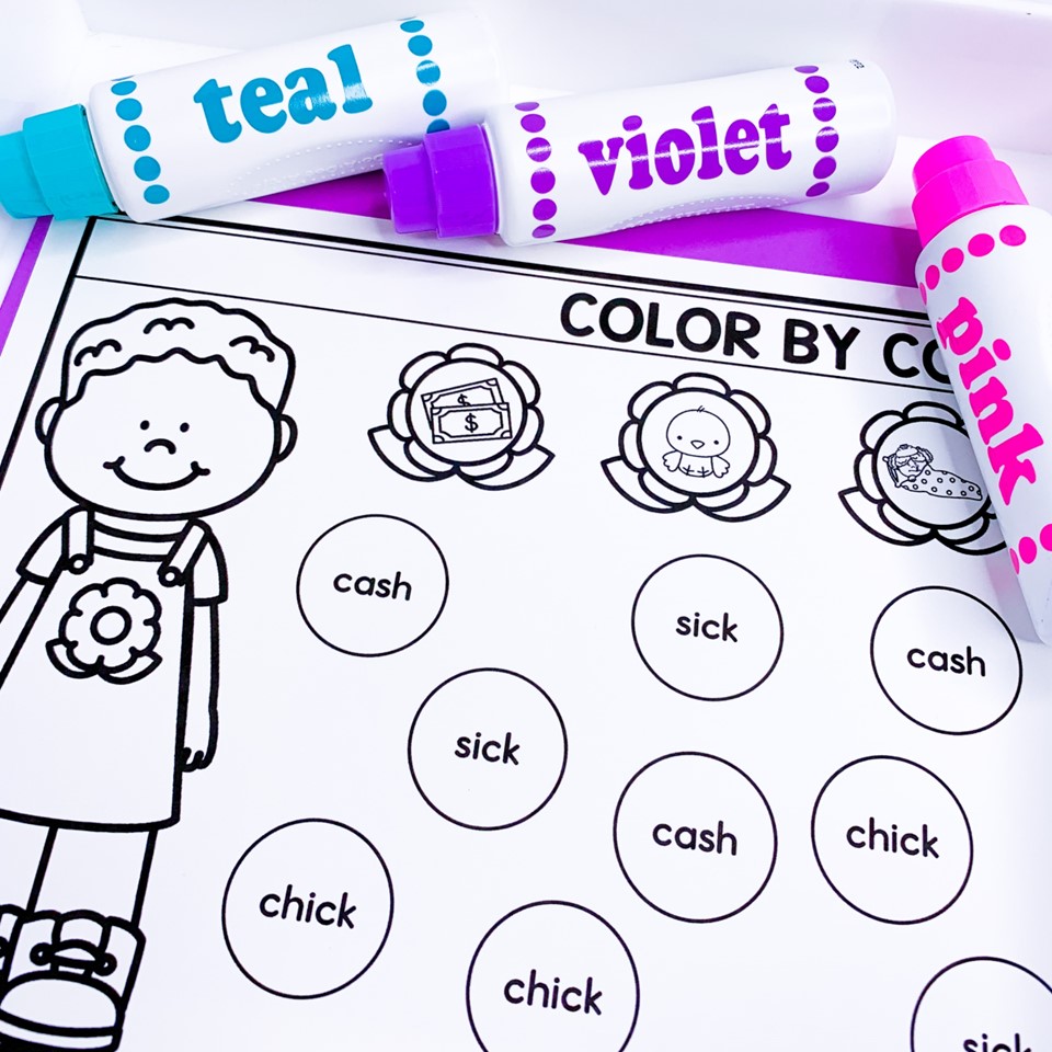 spring digraphs color by code with bingo daubers Science of Reading literacy centers