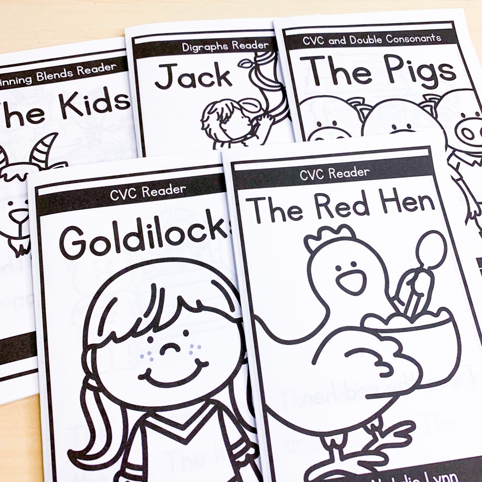 five free fairytale decodable readers - The Kid, Jack, The Pigs, Goldilocks, and The Red Hen