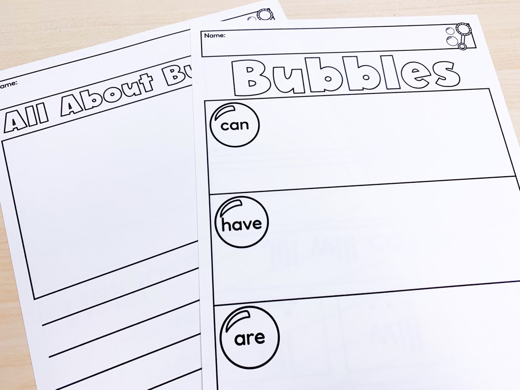 All about bubbles writing page and Bubbles can have are writing page