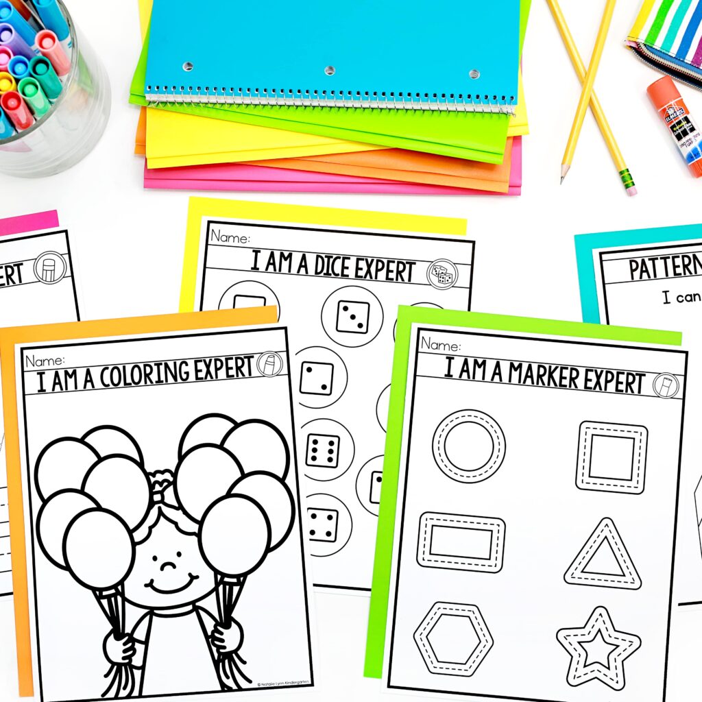 first week of kindergarten lesson plan activities and how to use supplies practice sheets