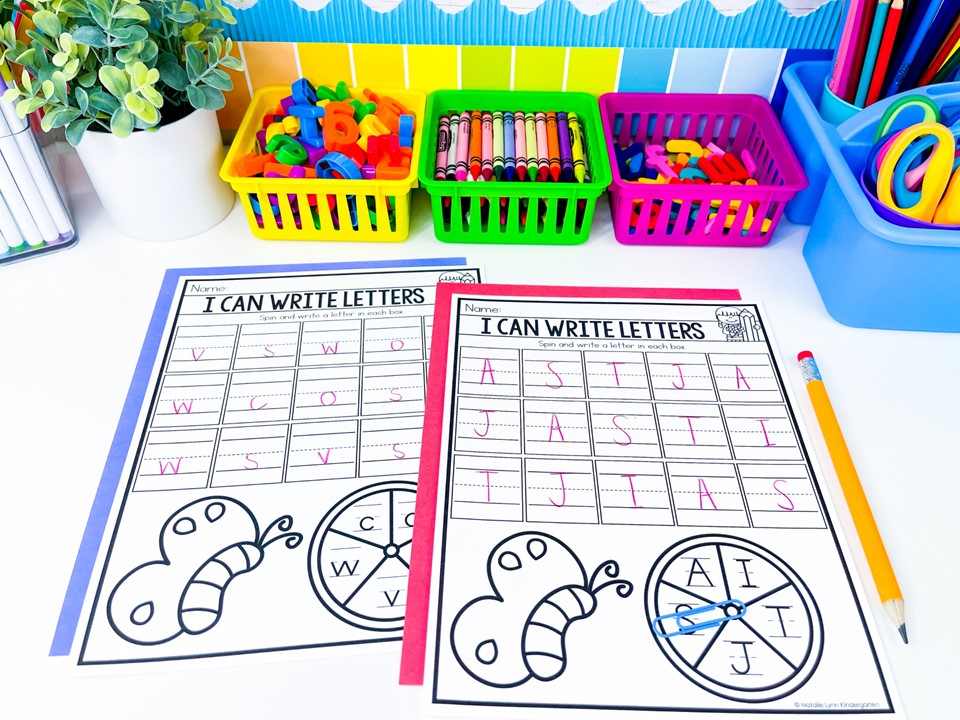 Writing center activities for Kindergarten first and second grade Spin and trace letters