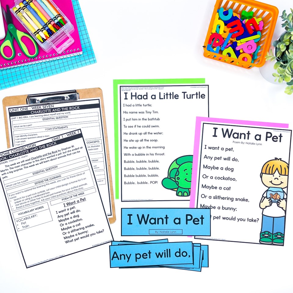 preschool and pre-k literacy curriculum lesson plans and materials for pets