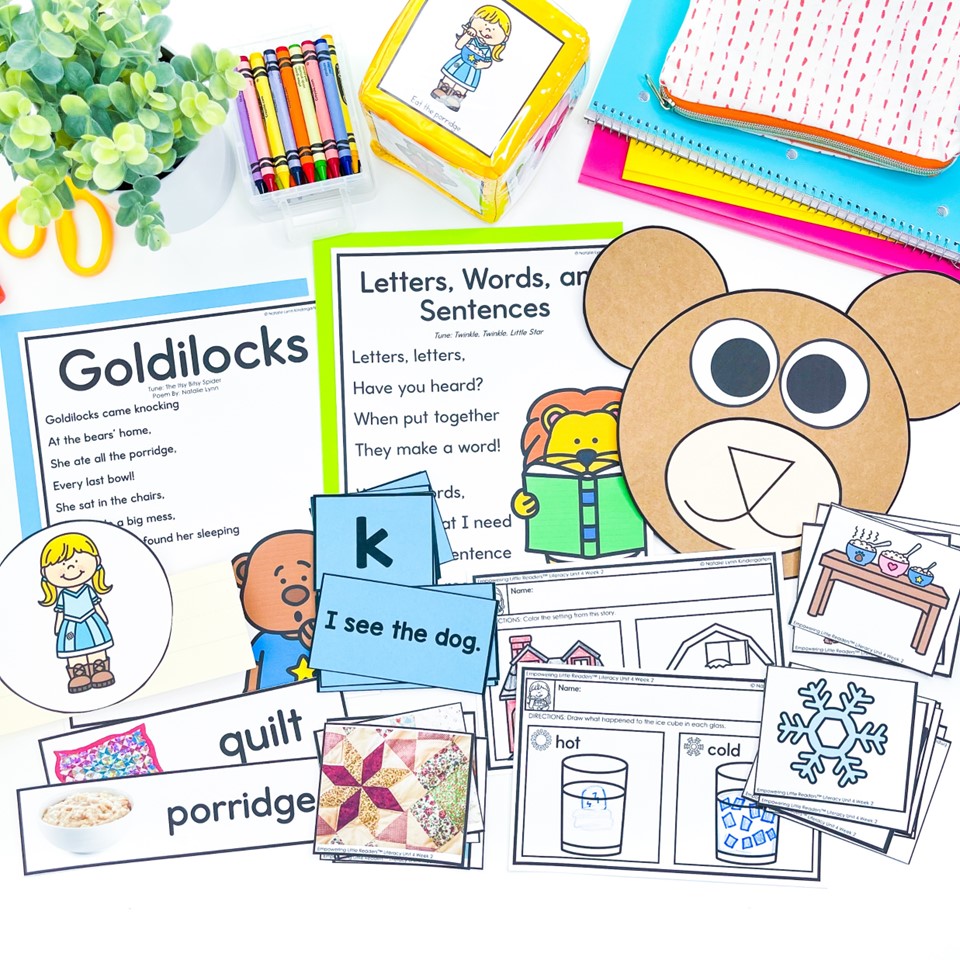 preschool and pre-k literacy curriculum lesson plans and materials for Goldilocks and the three bears