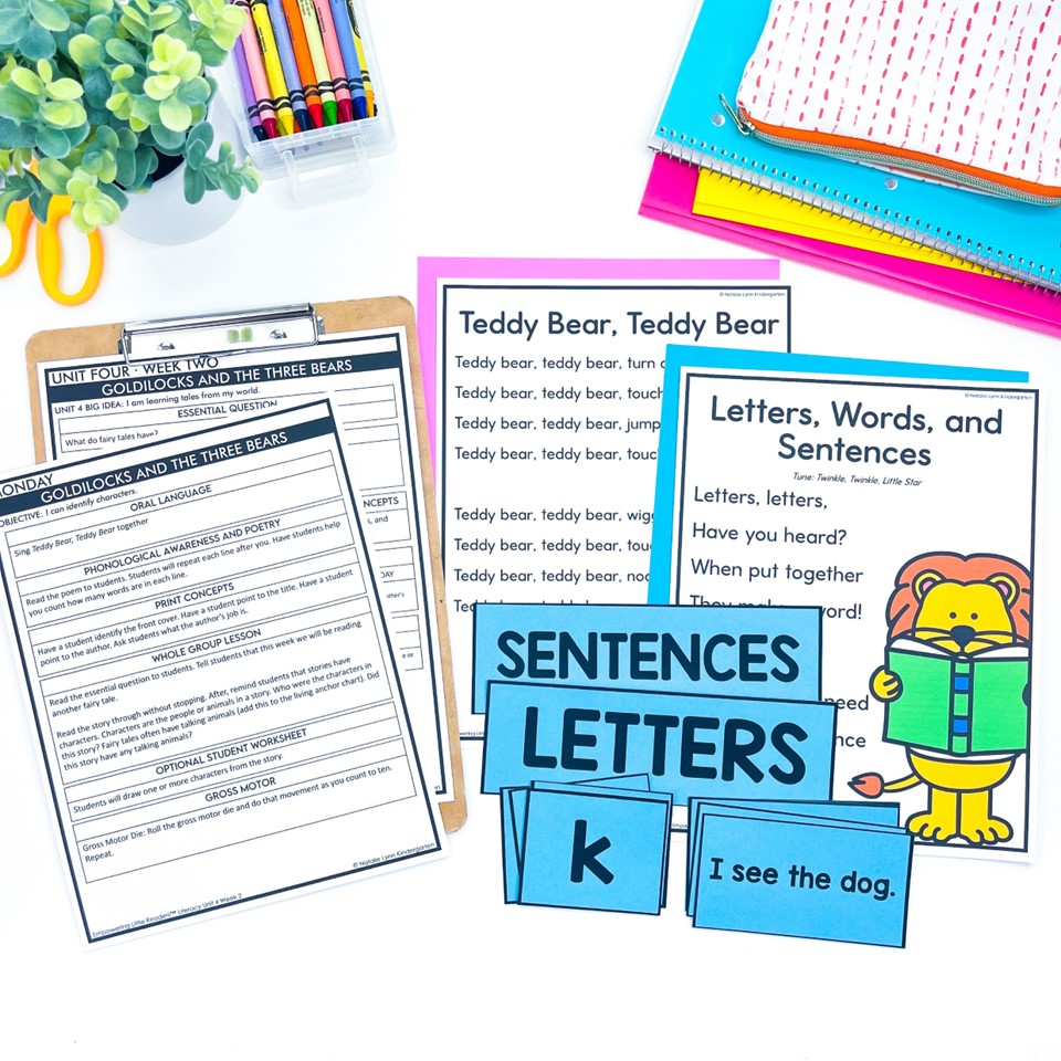 Letters words and sentences activities to teach concepts of print in preschool and pre-k