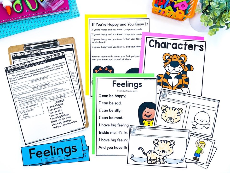 preschool and pre-k literacy curriculum lesson plans and materials for feelings | materials for Augustus and His Smile