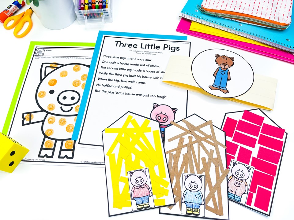 preschool and pre-k literacy curriculum lesson plans and materials for the three little pigs | houses craft