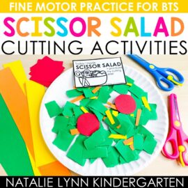 Scissor Salad Cutting Activities Fine Motor Practice for Back to School - Natalie Lynn Kindergarten | image shows torn and cut pieces of paper on a paper plate
