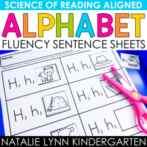 Alphabet cut and glue fluency decodable sentences worksheet resource