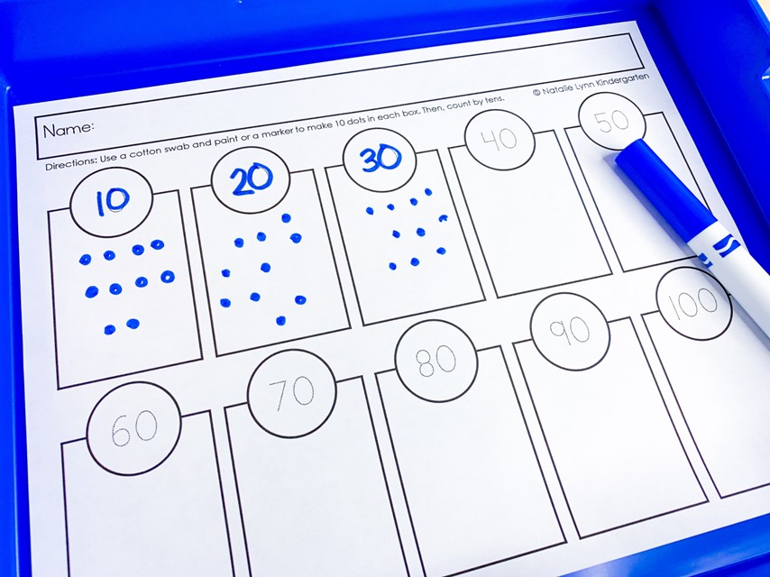 Free 100th Day of school Activities| Image shows counting sets of ten worksheets