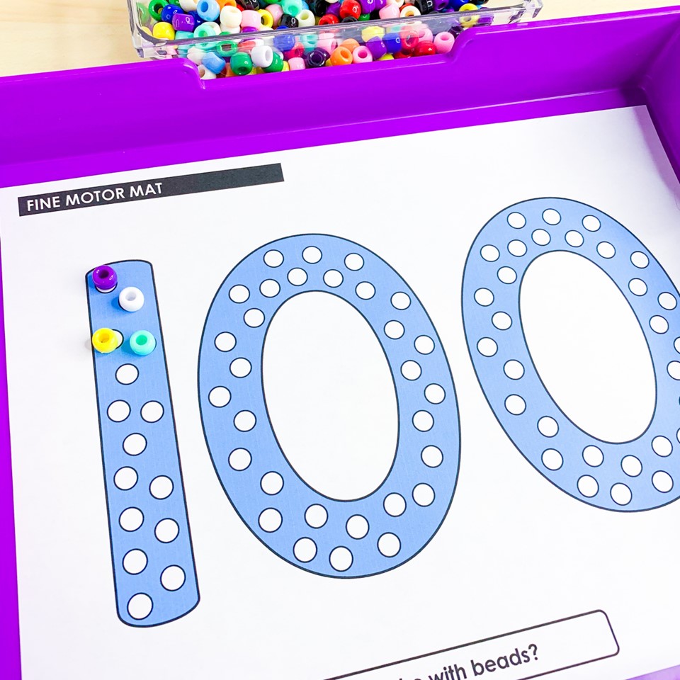 Free 100th Day of school Activities| Image shows a number 100 pony bead mat